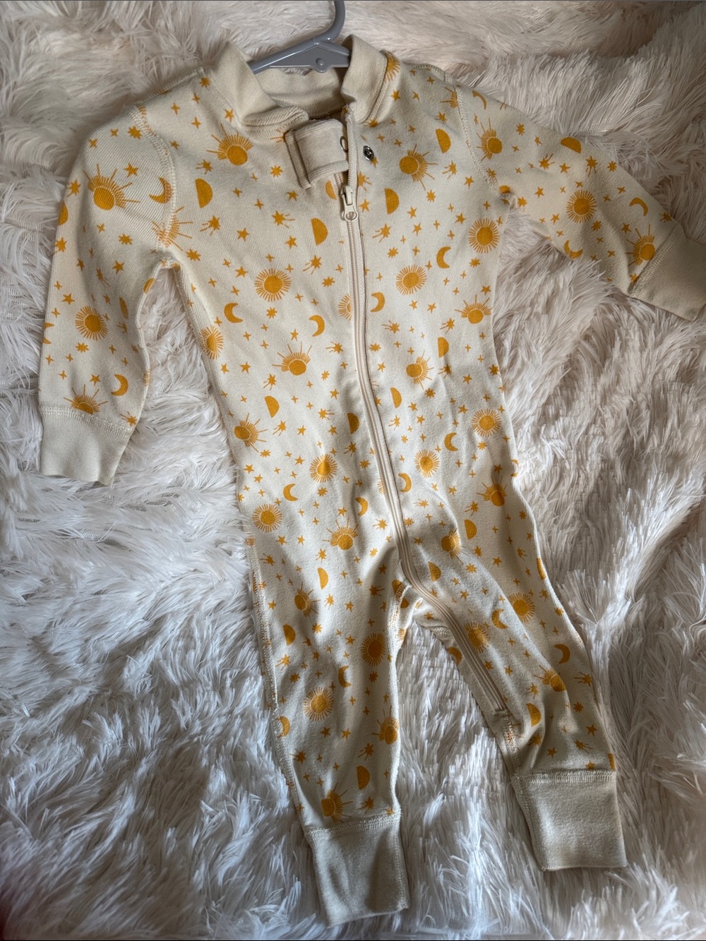 Hanna Andersson Cream Footie with Yellow Sun & Moon Motif
